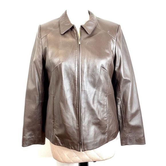 Style & Co. Jackets & Blazers - Style & Co. Dark Brown Leather Coat Size Large